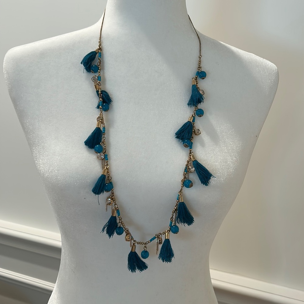 Teal and tasseled necklace